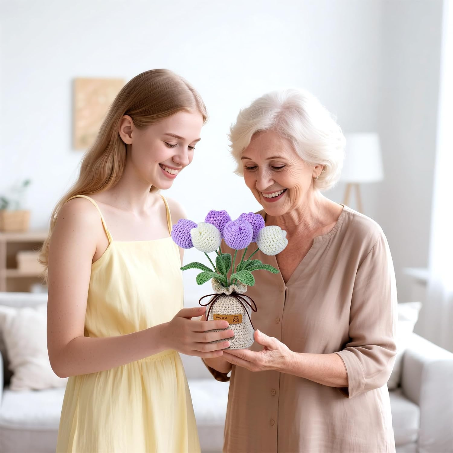 9″ Purple Crochet Tulip Bouquet in Vase – Forever Fresh Home Decor