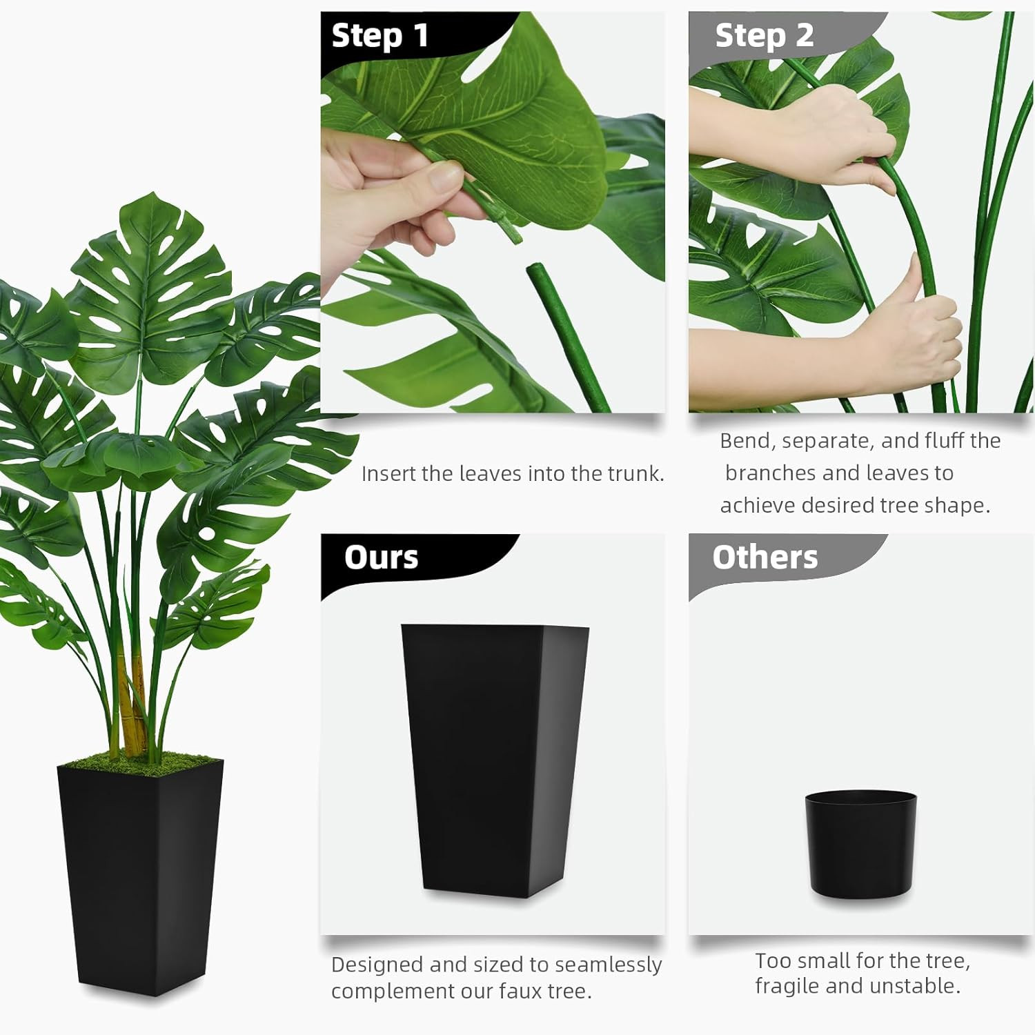 Artificial Monstera Deliciosa Plant 5FT – Faux Tropical Palm Tree with White Tal