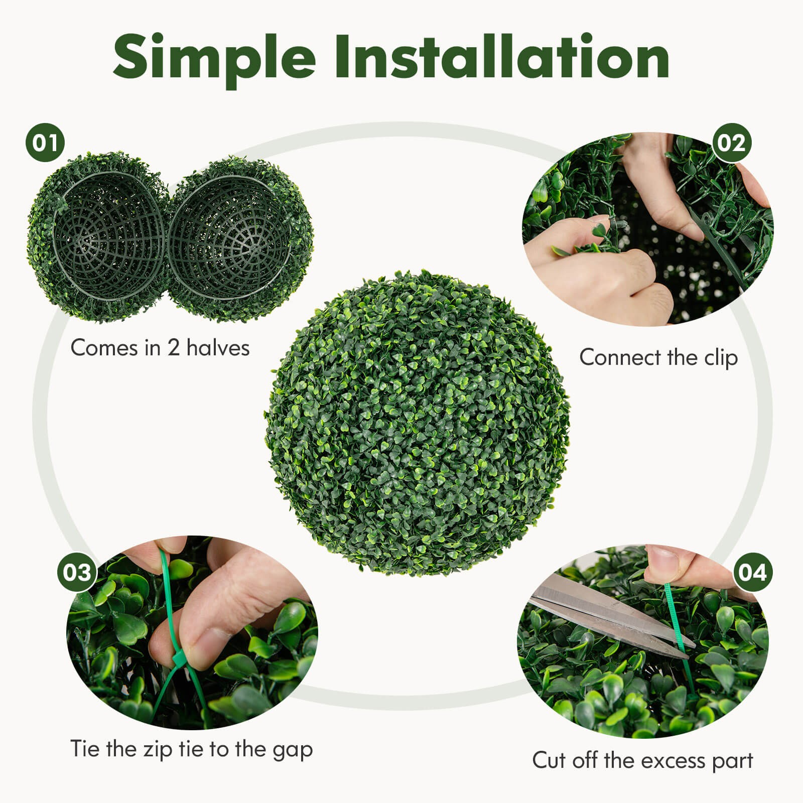 2 PCS 16″ Artificial Boxwood Topiary Balls Sun-protective Round Greenery Bushes