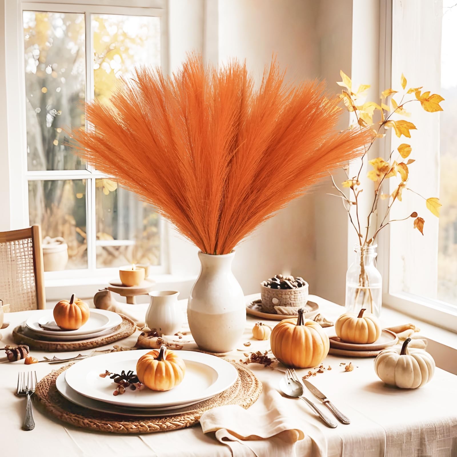 50 PCS 21.6″ Burnt Orange Artificial Pampas Grass Faux Fall Floral Vase Filler