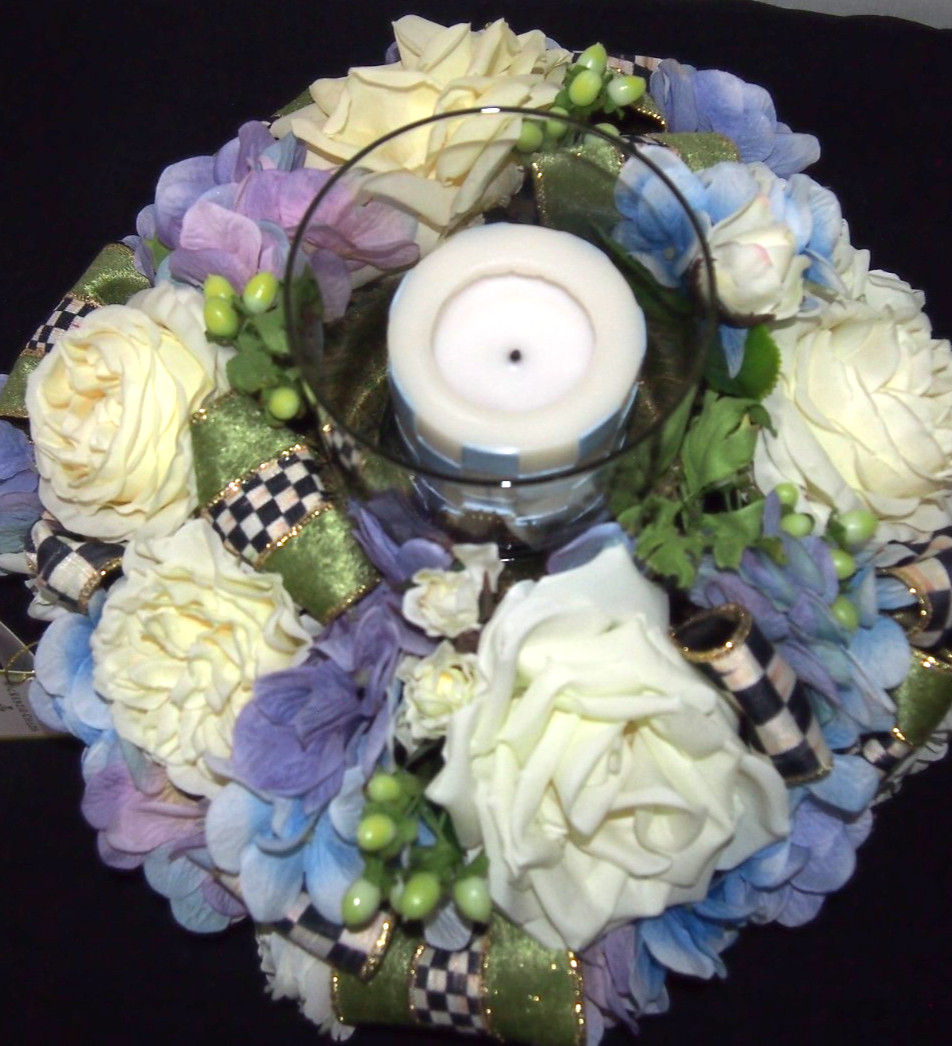 MacKenzie-Childs Nantucket Candle Centerpiece w/2 MC Hand-painted Pillar Candles