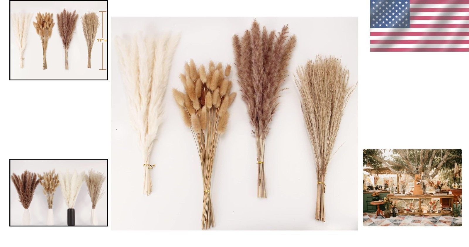 Natural Dried Pampas Grass Arrangement – Includes Bunny Tails, Gift-Ready Decor