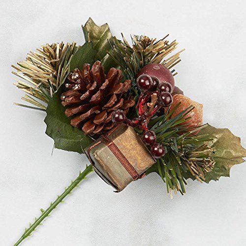 Lot of 6 Burgundy Gift Box and Artificial Pine Christmas 7-1/2″ Floral Pick