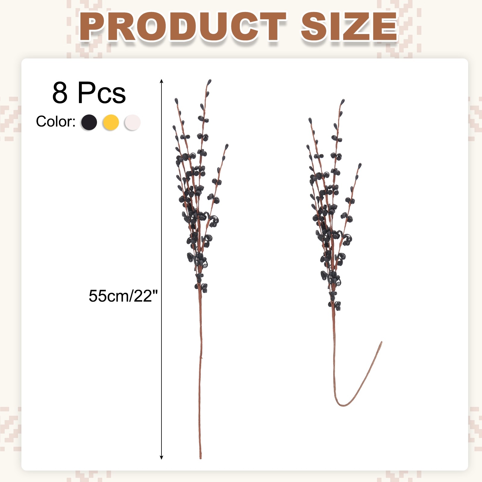 8Pcs Tall Jasmine Flower for DIY Floral Art Plant Black-White-Gold
