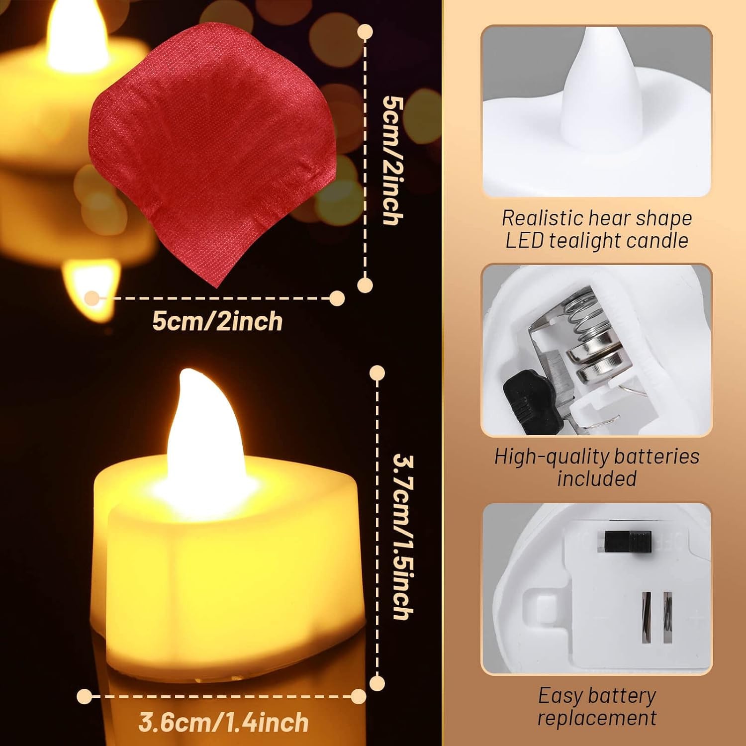 2000 Pieces Artificial Rose Petals with 24 LED Tea Lights Candles, Romantic