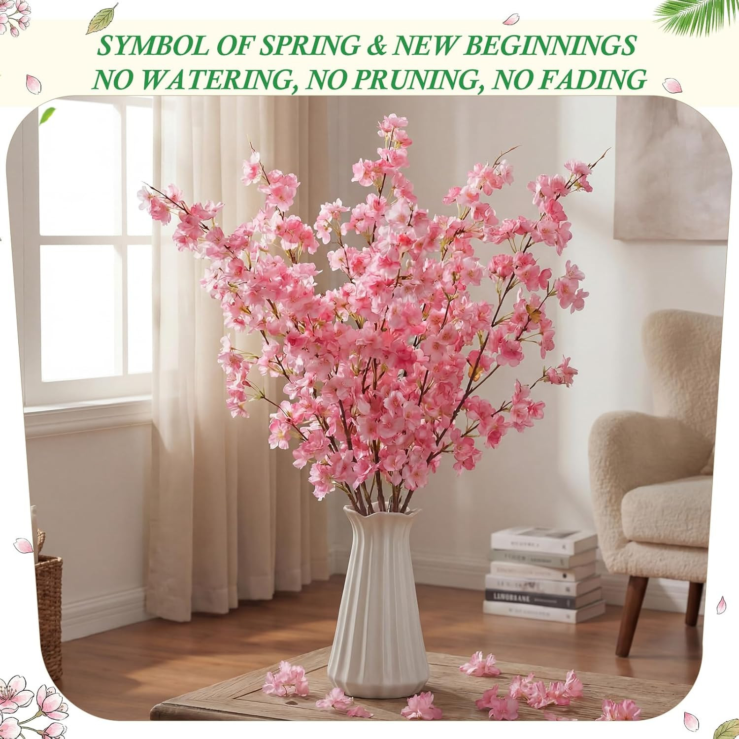 18 Pcs Pink Artificial Cherry Blossom Branches for Home Wedding Decor