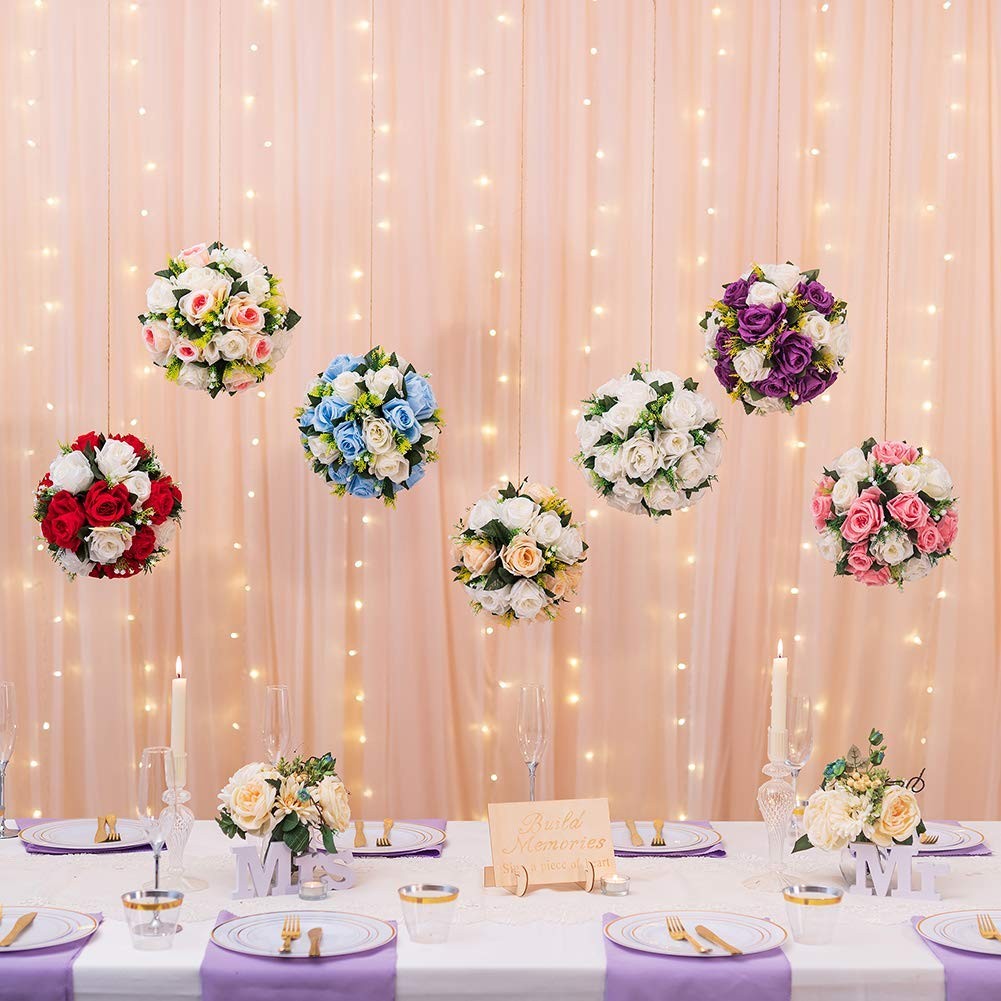 10pcs Red White Silk Artificial Flower Bouquets Home Wedding Decor 25cm
