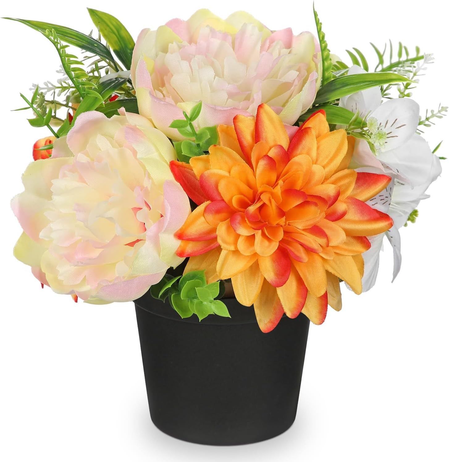 Yellow Artificial Flowers Small Fake Flowers in Vase Peonies Dahlia Tiger Lily P