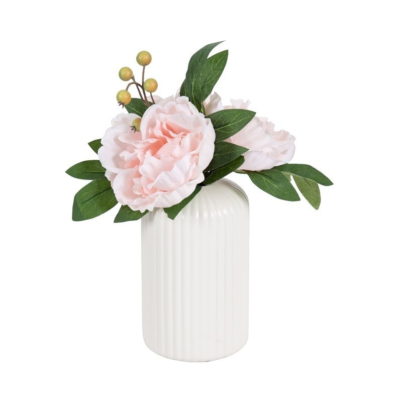 Artificial White Peony Floral Arrangement in Black Vase Home Decor Accent New