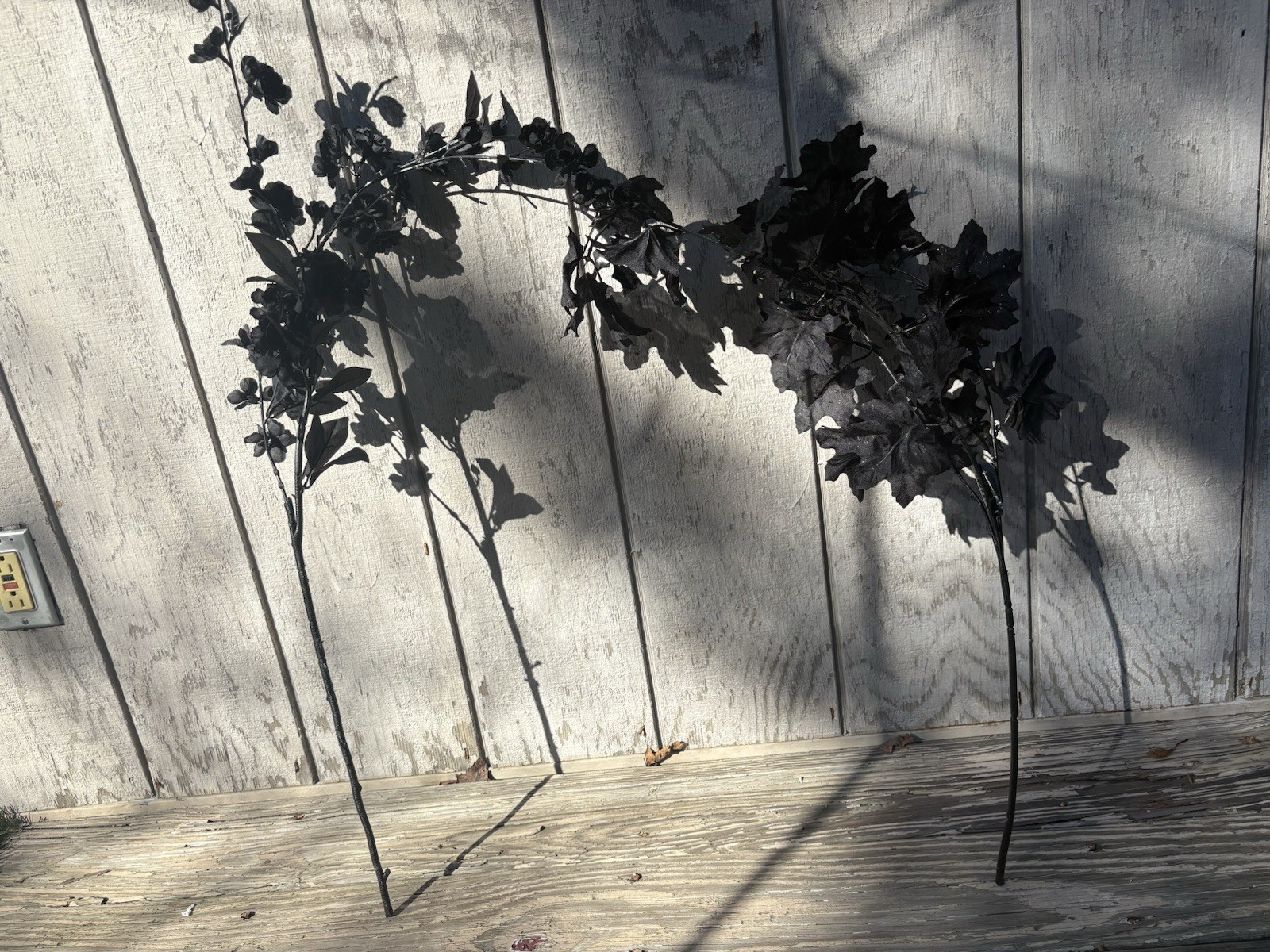 Halloween Decor Fake Black Glitter Maple Leaf & Goth Cherry Blossom Branch 24”