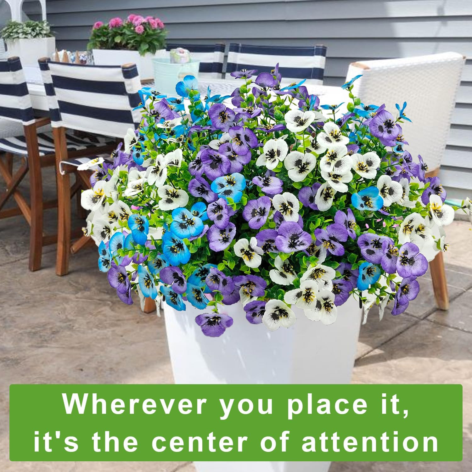 16 Bundles Artificial Fake Pansies Flowers for Outdoors Silk Colorful Pansy UV R