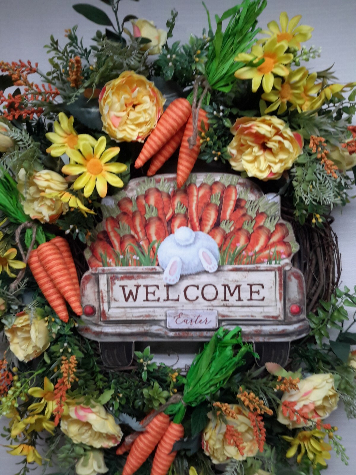 Flower Door Wreath Spring Summer Carrot Vegetable Garden Decor Easter Bunny