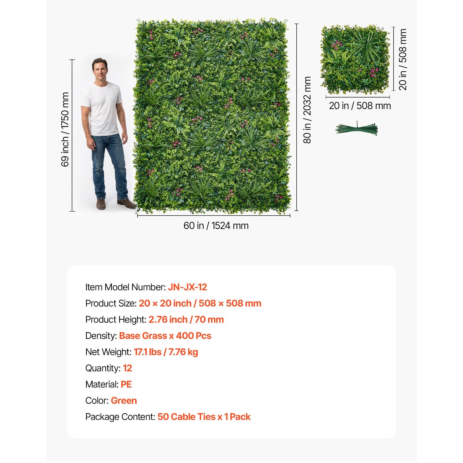 12PCS 20x20in Artificial Boxwood Panels, Greenery Wall for Wedding & Garden
