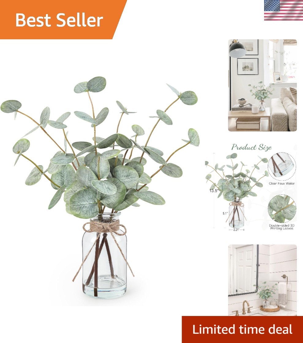 Chic 13.5″ Eucalyptus Stems in Vase – Perfect for Weddings and Home Centerpieces