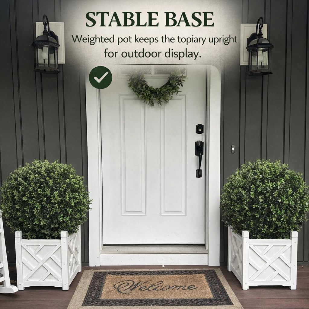 Set of 2 UV Resistant 26″ Artificial Boxwood Topiary Trees for Home Decor