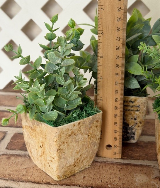 MINI POTTED PLANT 4″ ARTIFICIAL GREENERY W/ FAUX STONE POT (CHOOSE #1, #2 OR #4)