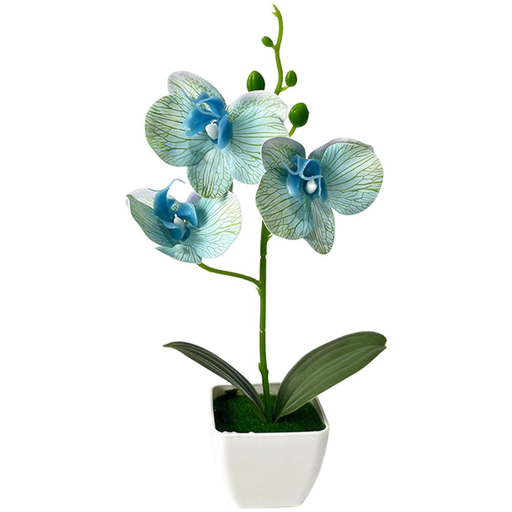 Artificial Phalaenopsis Orchid in White Square Pot for Home Office Decor