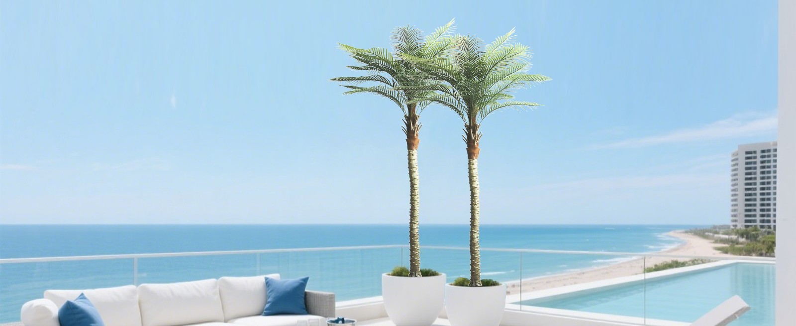 270CM Artificial Coconut Palm Tree 2Pcs Lifelike Fake Palm for Home Garden Decor