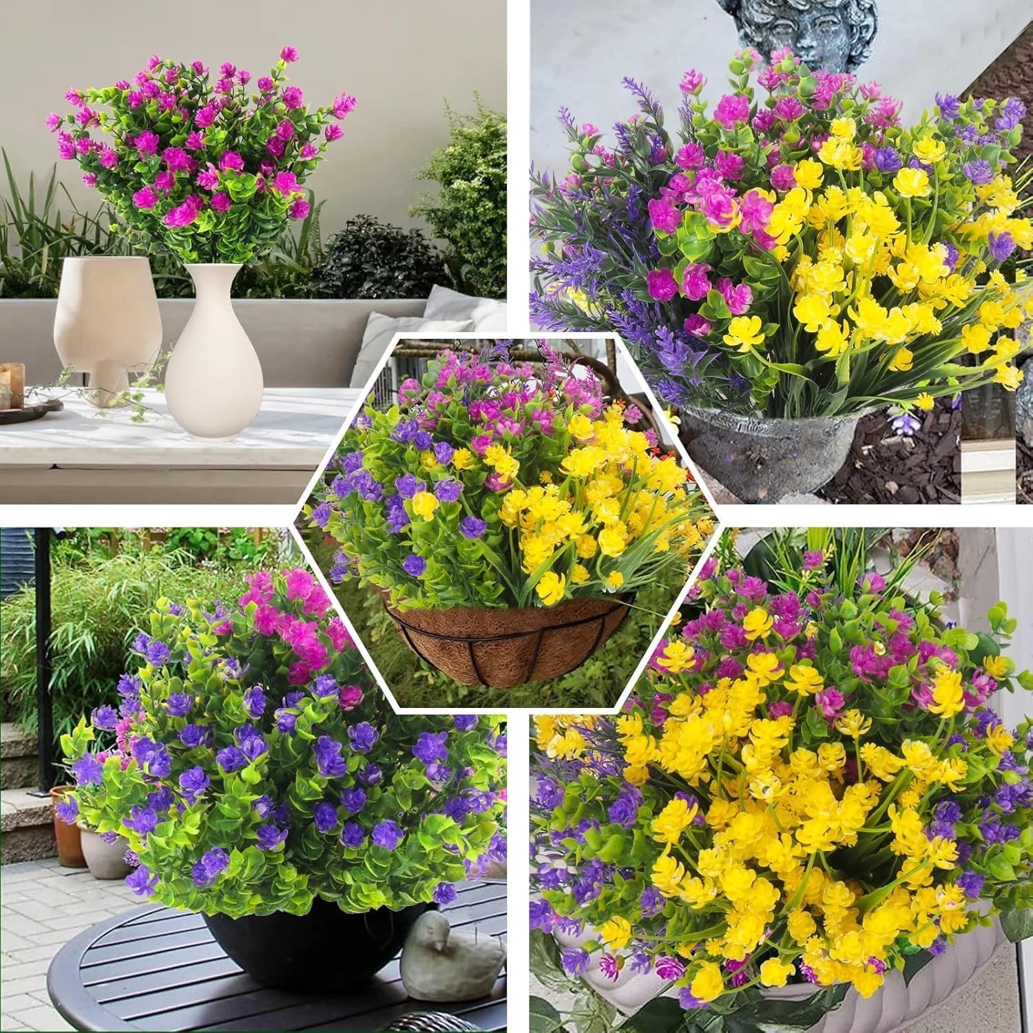 24 Bundles Artificial Flowers Outdoors Faux Plants UV Resistant Fake Flowers Fau