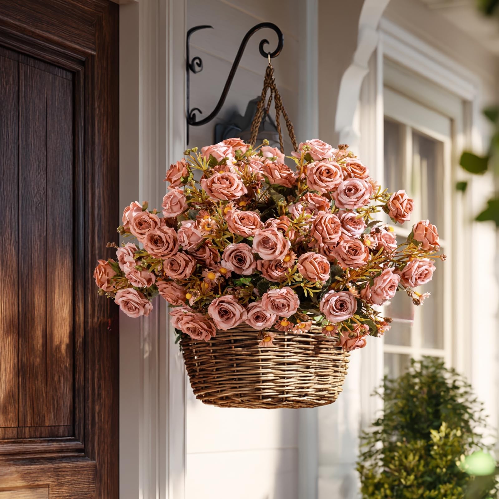 Artificial Rose Flowers for Outdoor 4 Bundles Rose Bouquet with Daisy Faux Fl…