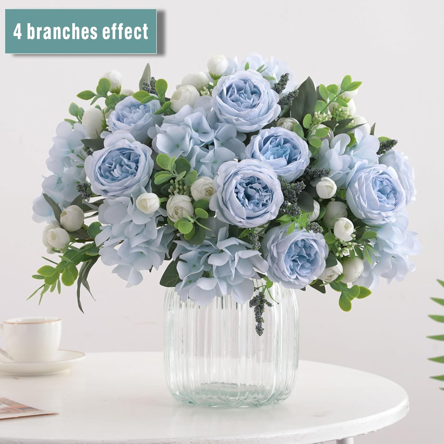 2 Bunches Artificial Peonies Flowers Small Silk Blue Peonies Fake Hydrangea F…