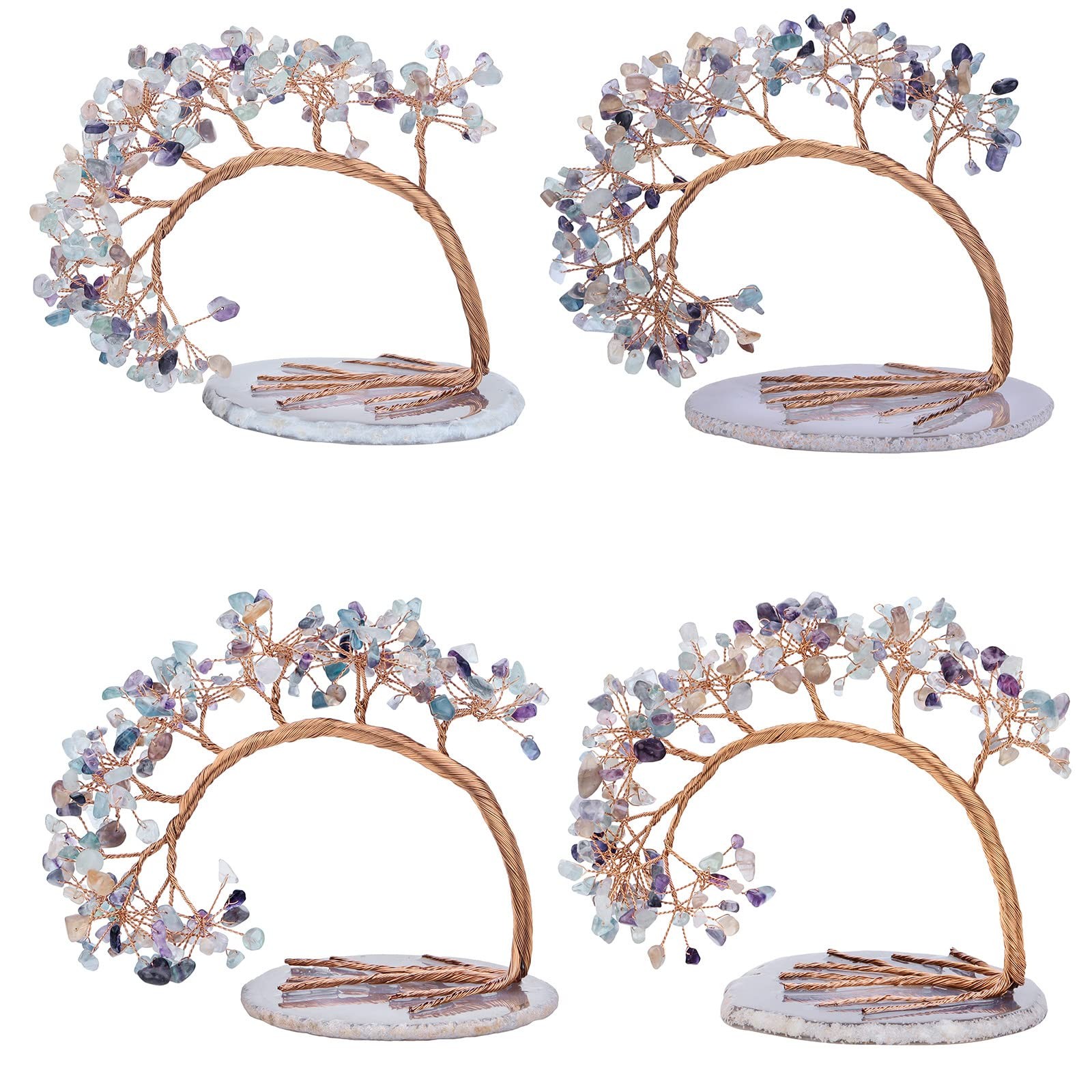 Natural Fluorite Crystal Money Tree Agate Slice Base Feng Shui Bonsai Crystal…