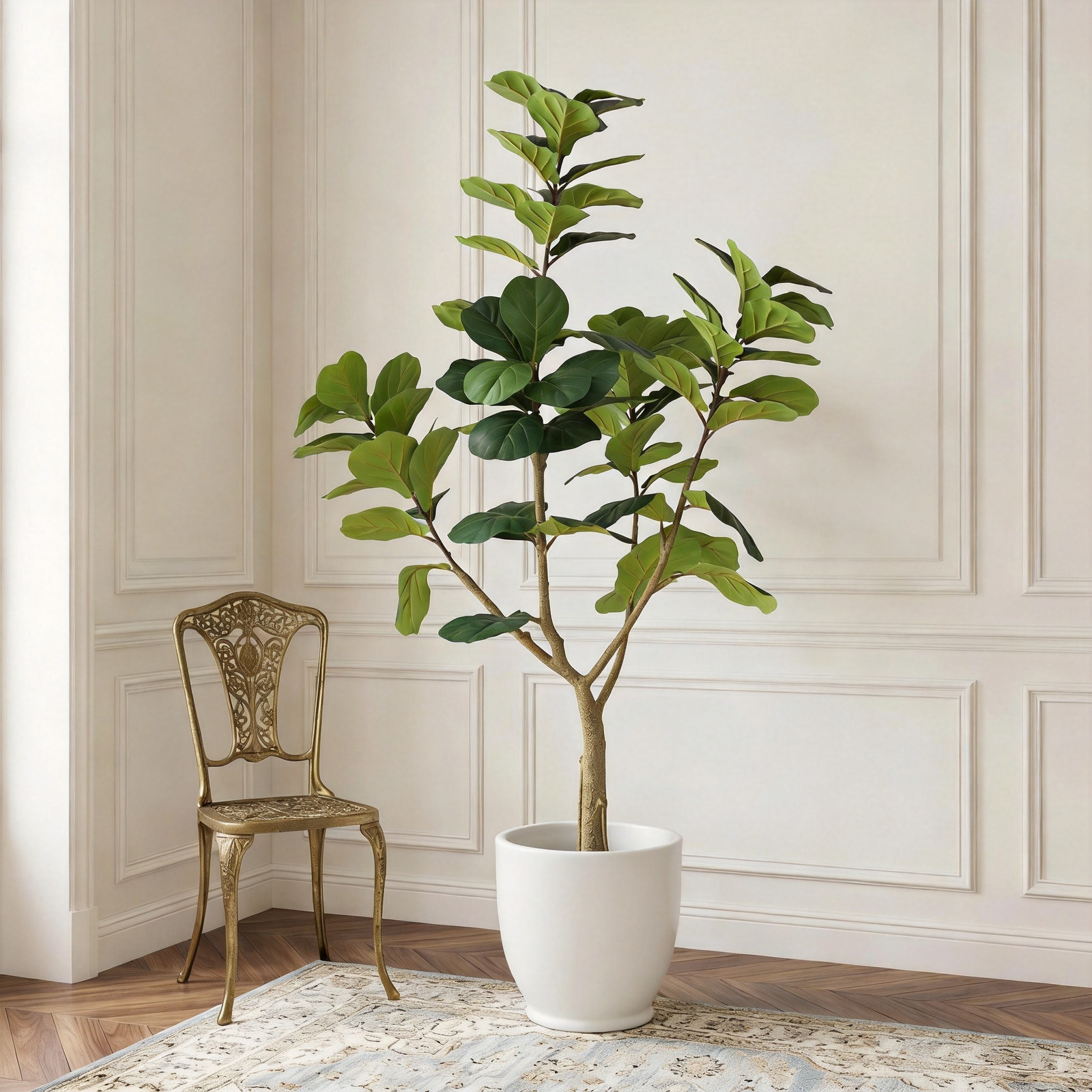 6ft Artificial Fiddle Leaf Fig Tree in Black Pot, Realistic Faux Plant