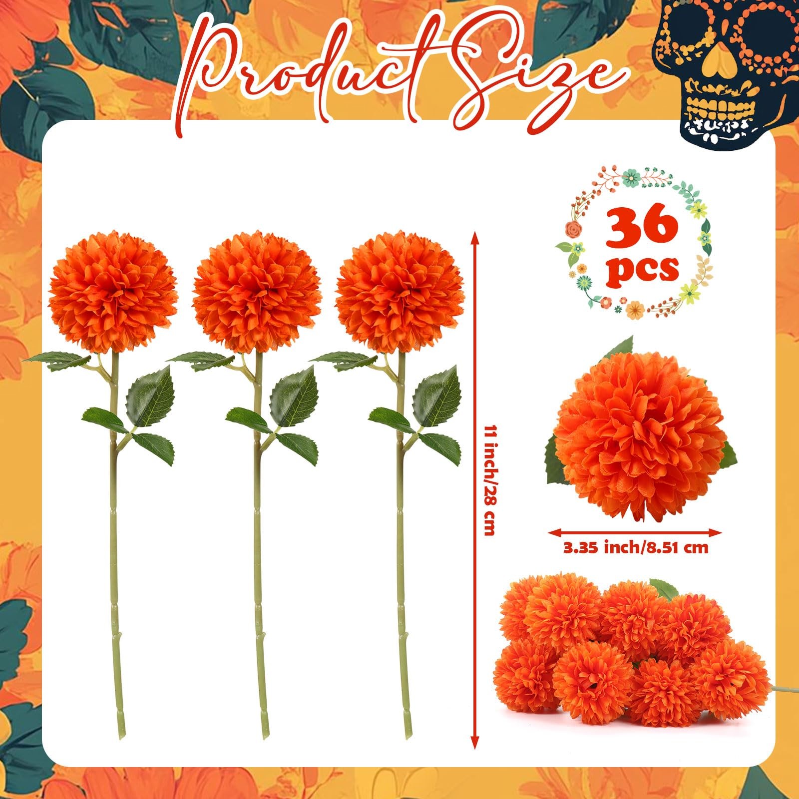 36 PCS Orange Artificial Marigolds Bulk Faux Silk Flowers Floral Decor