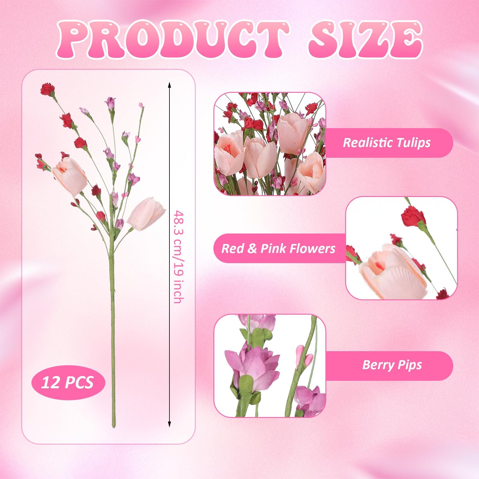 Artificial Spring Tulip Picks Red Pink Flowers Wedding Party Decor 12 PCS