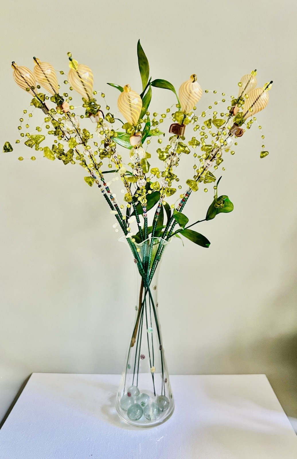 Original Handmade 7 pcs Glass Beads Branches In The Vase. Home/Office Decor