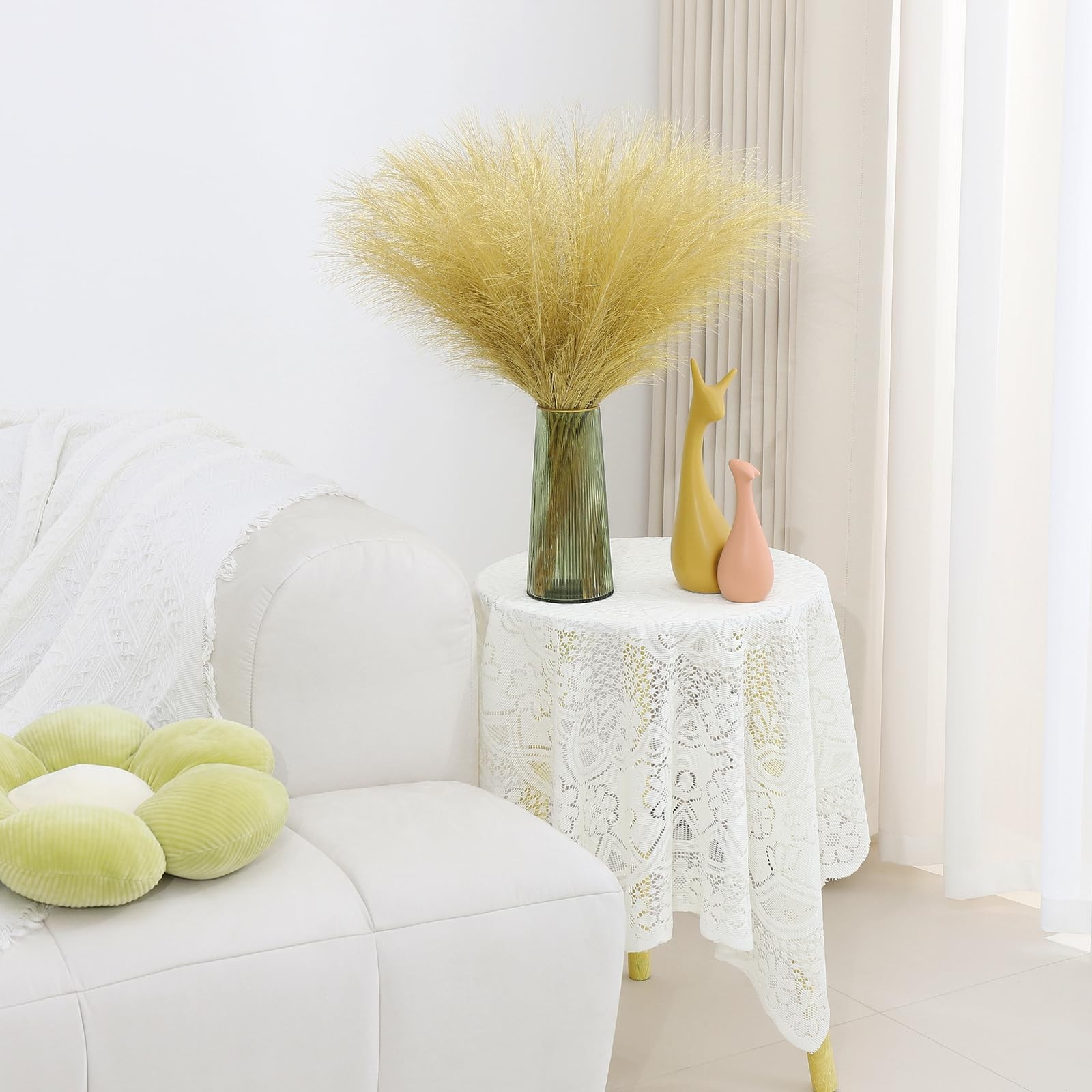 30 PCS Gold Pampas Grass Decor 21.7 Inch Faux Dried Flower Small Vase Fill