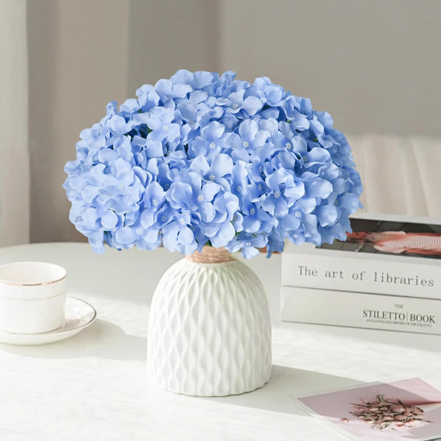 20 Pcs Blue Hydrangea Artificial Flowers Bulk, Faux Hydrangea Flowers Heads, Art