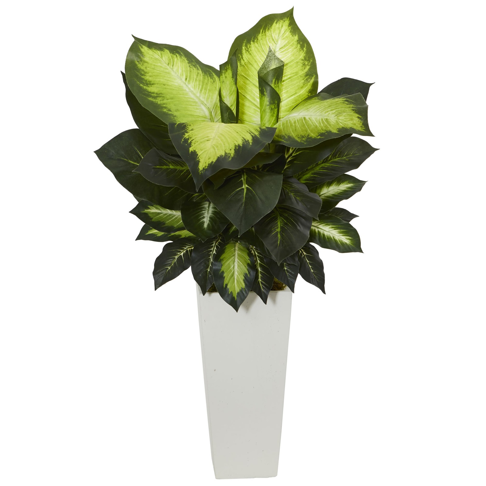 Nearly Natural Golden Dieffenbachia Artificial Plant In White Tower Planter