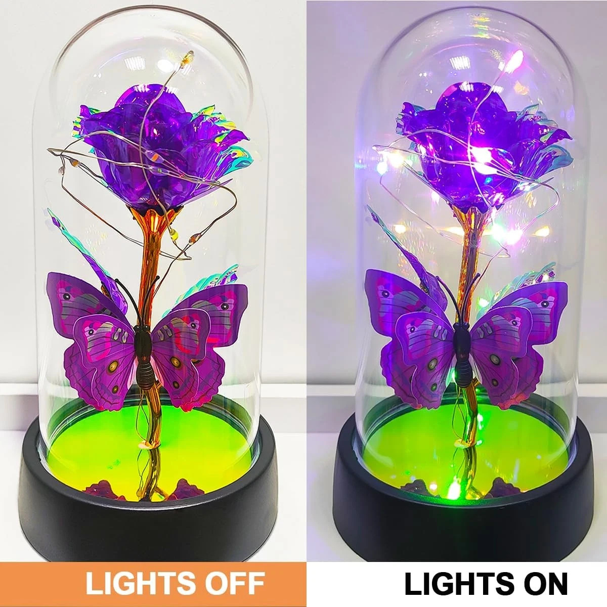 JUNQIU Mothers Day Rose Gifts for Mom, Glass Rose in Glass Dome, Light up Flower