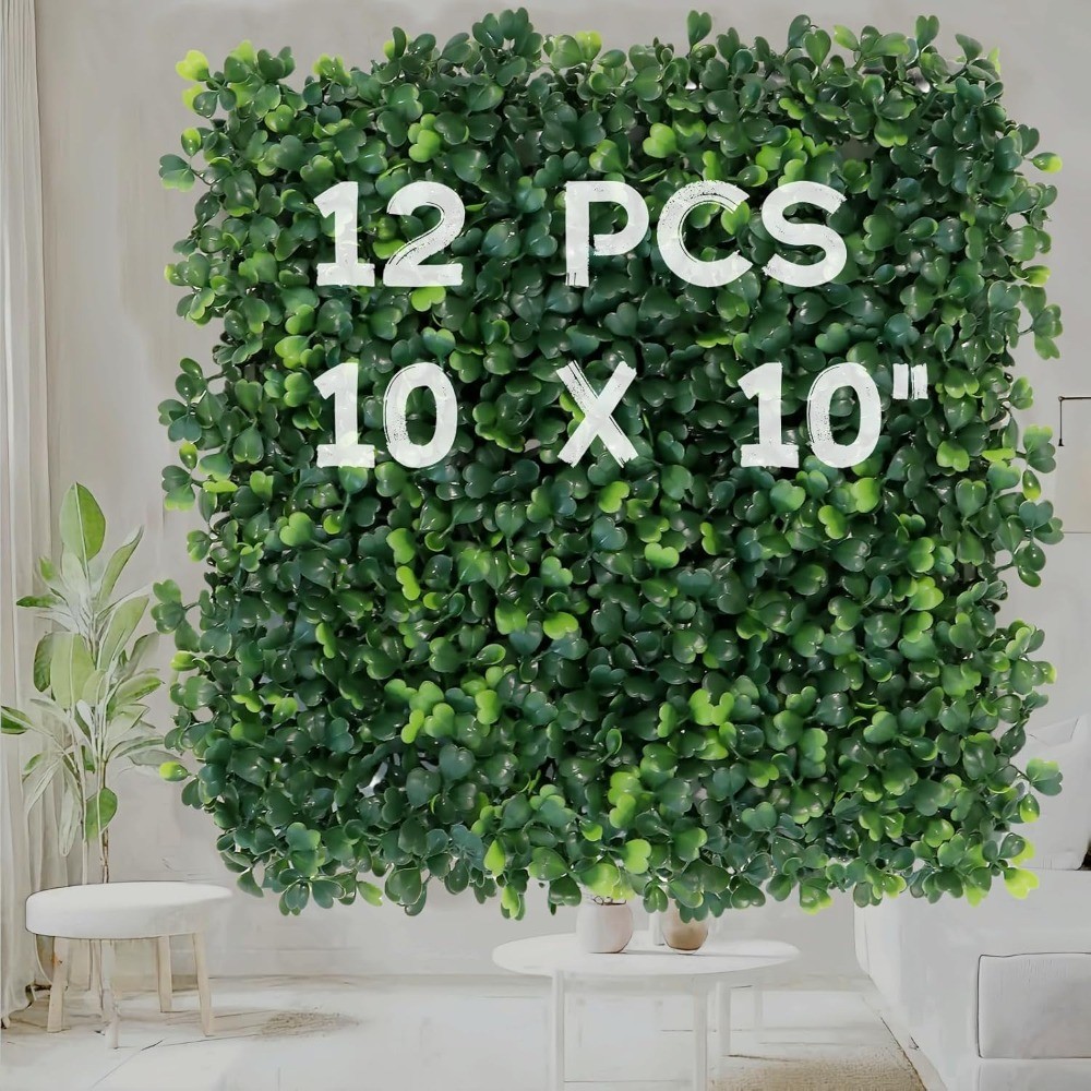 12Pcs 10″x10″ Boxwood Grass Wall Panels, Artificial Hedge Backdrop Decor
