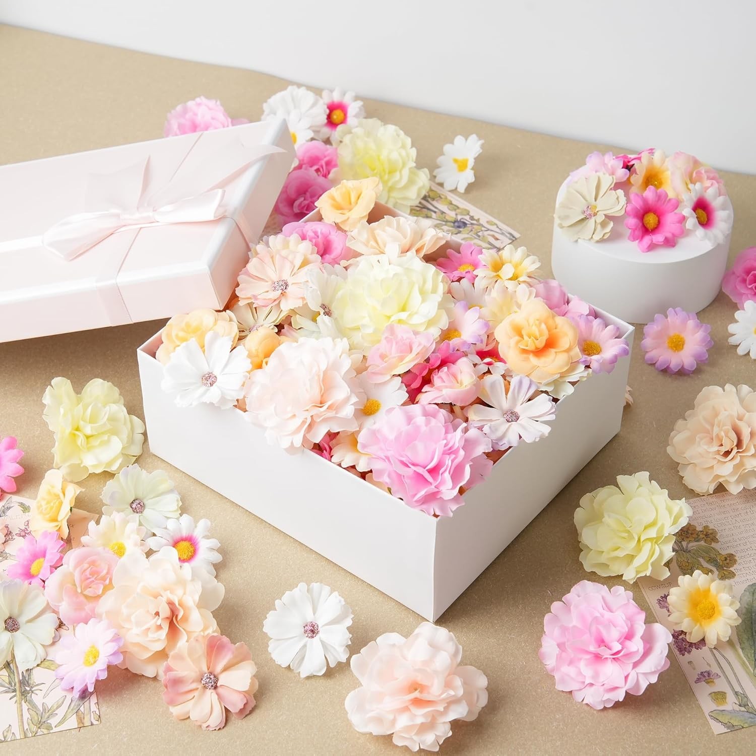 210 Pcs Mini Silk Flower Heads Small Fake Rose Daisy Faux Flowers Bulk