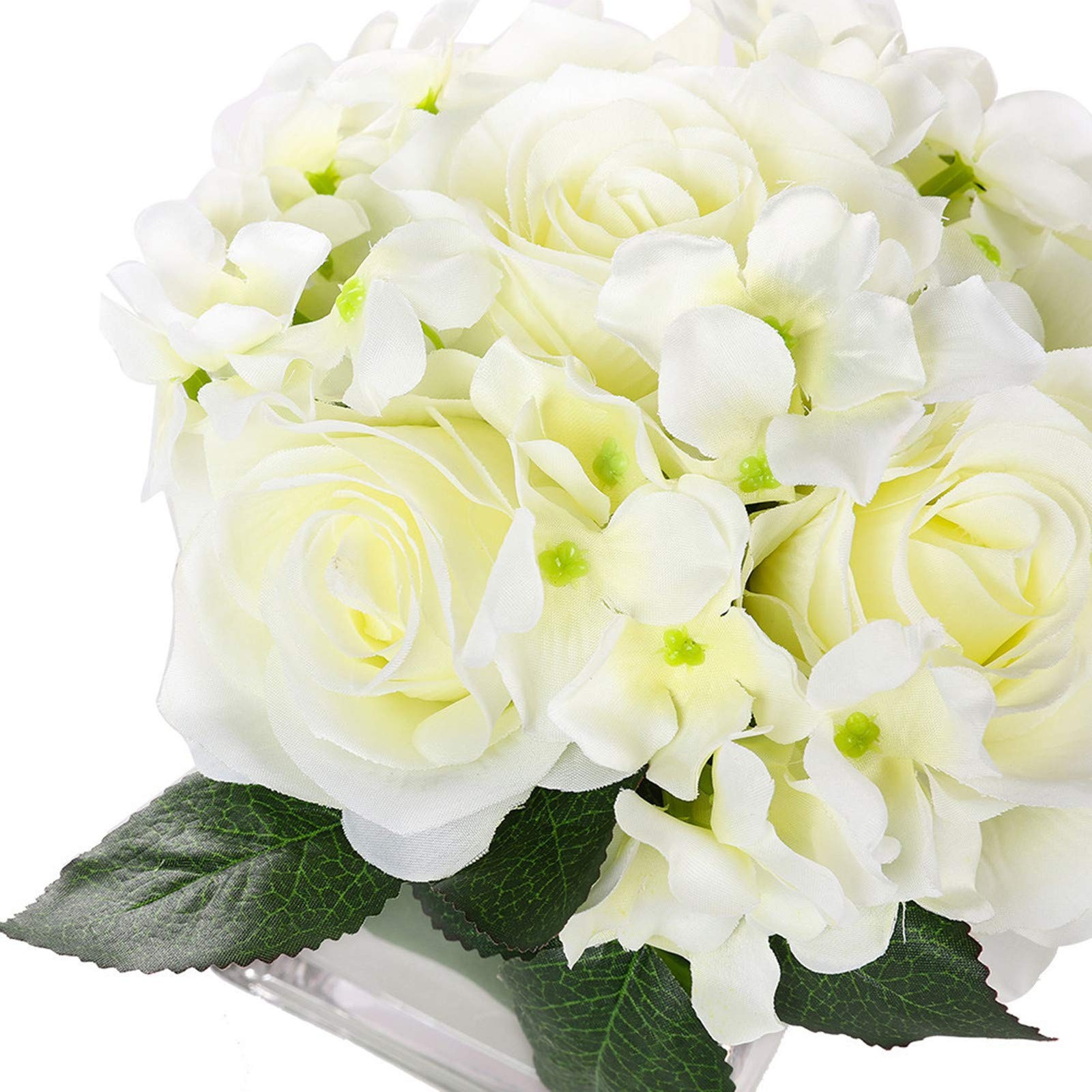 Spring White Artificial Silk Rose Flower Centerpiece Arrangement In Vase Home