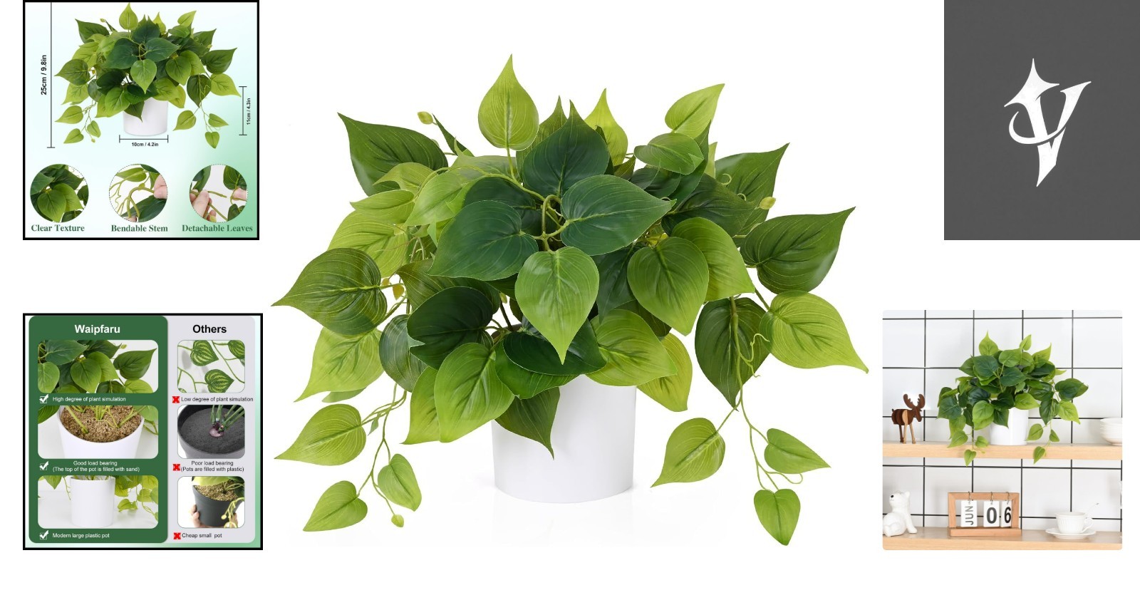 Versatile Artificial Plant for Home, Kitchen & Office – 9.8″ Fake Pothos Style