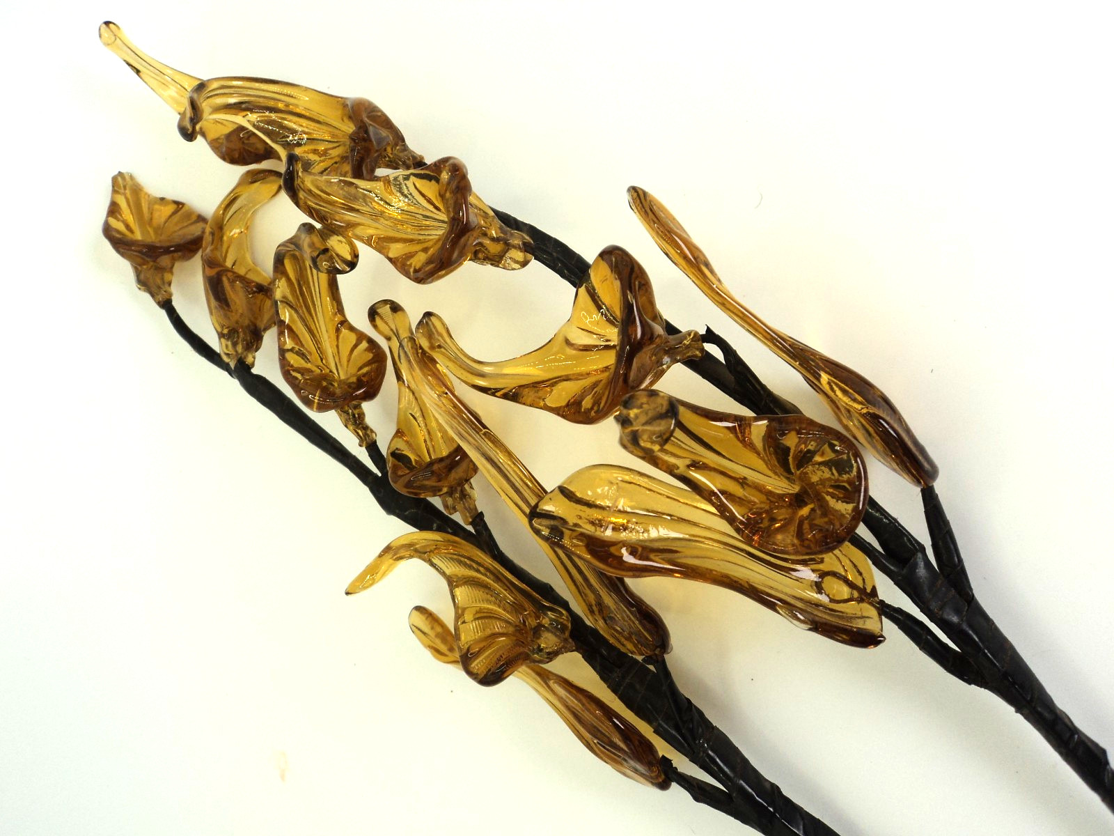 Pair of Vintage Amber Blown Glass Stalks of Flowers