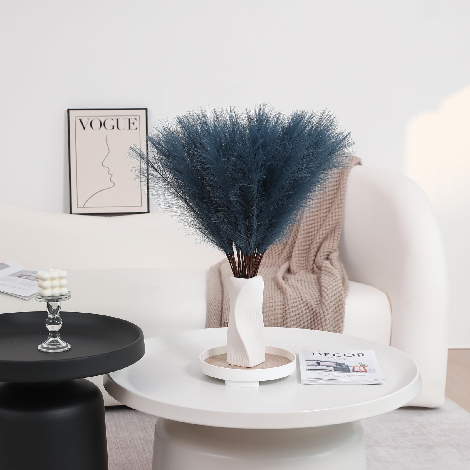 Blue Pampas Grass Decor – 30pcs 24 Inch Faux Pampas Grass Decor, Tall Pampas …