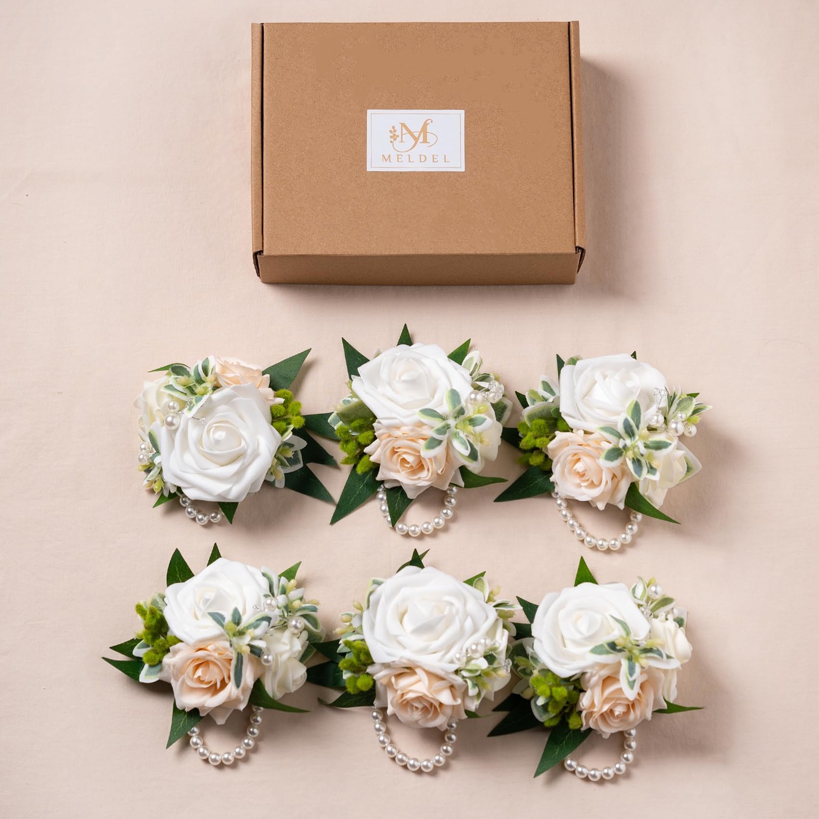 6 PCS White Wrist Corsage Homecoming Flower Girl Bridesmaid Wedding Prom Decor