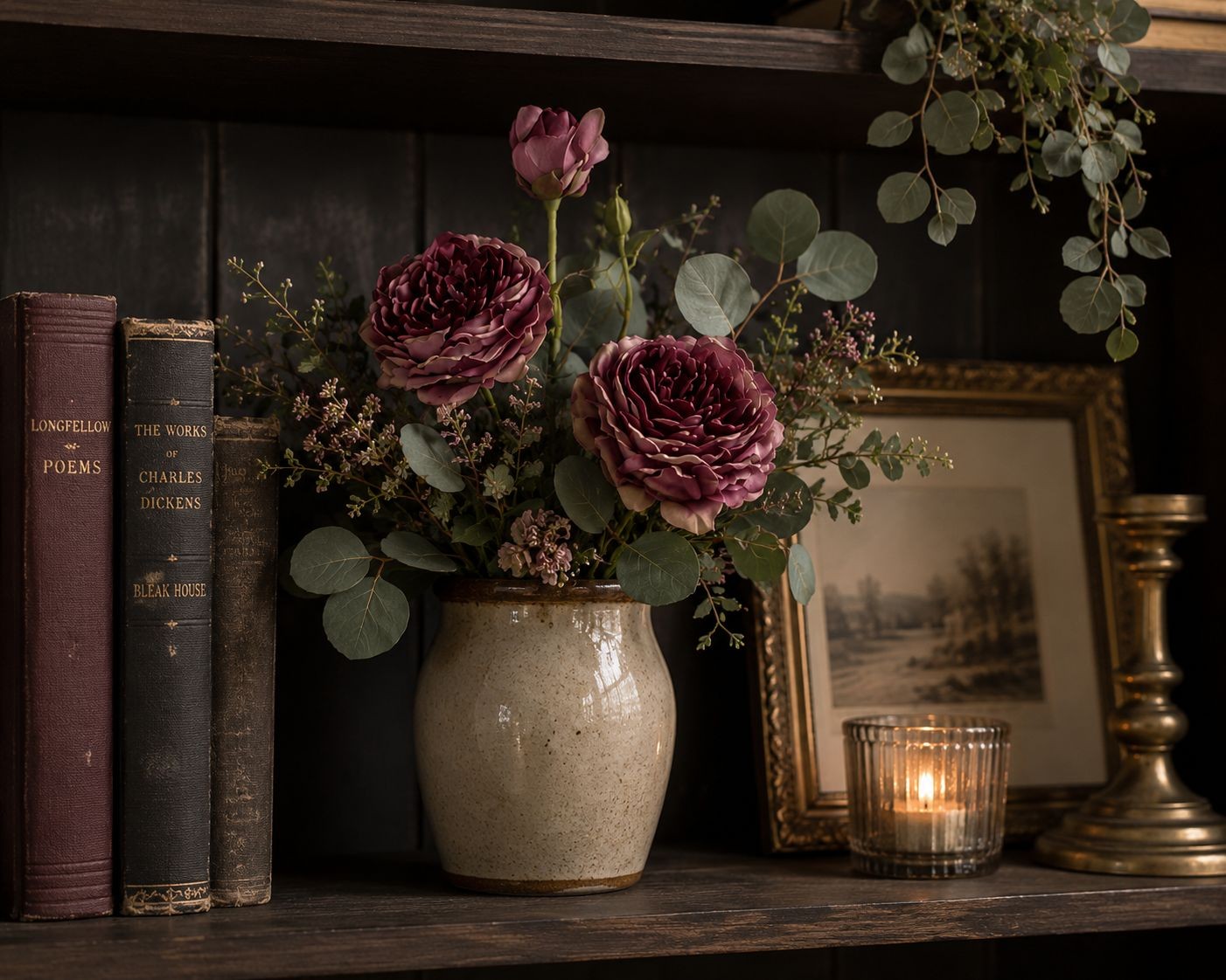 Dusty Mauve Rose Stem Faux Rose Spray Artificial Garden Rose Stem Vintage Mauve