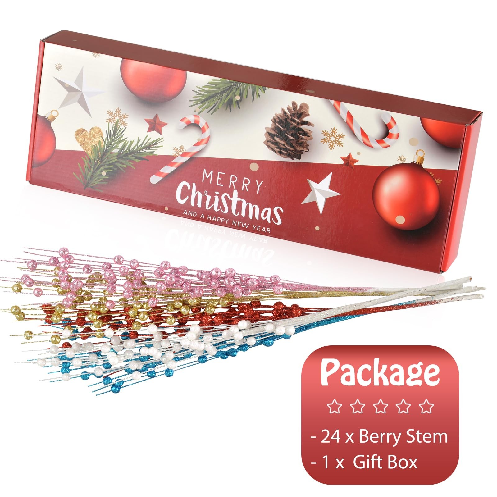 Christmas Artificial Glitter Berry Stem Decorations Decorative Bead Sticks Xm…