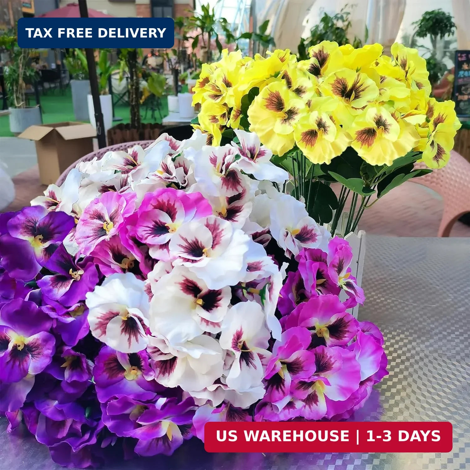 Artificial Flowers for Outdoors,10 Bundles UV Resistant Fake Silk Pansy Flowers,