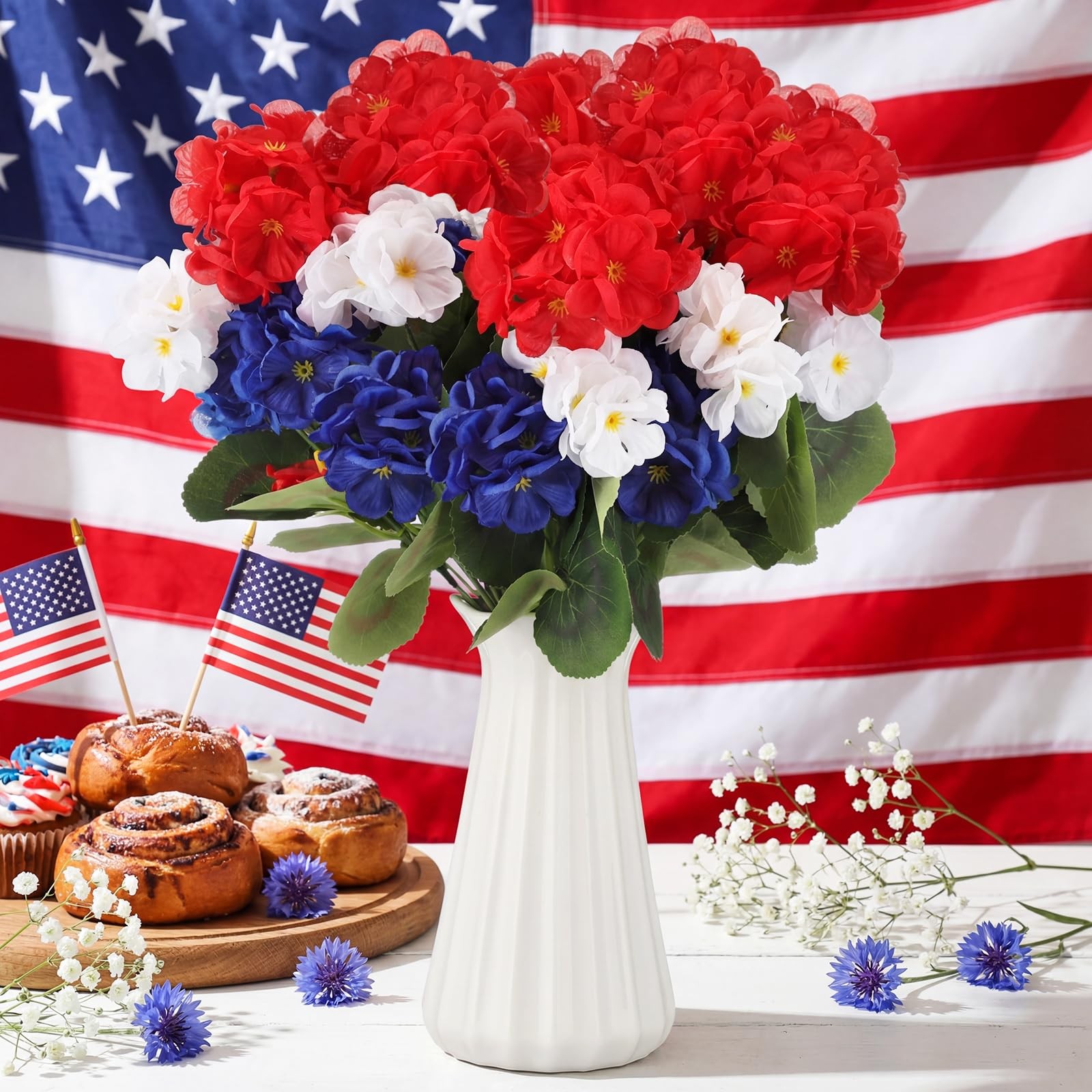 4 Pcs Patriotic Artificial Flowers Red White and Blue 4th of July Flower Silk…