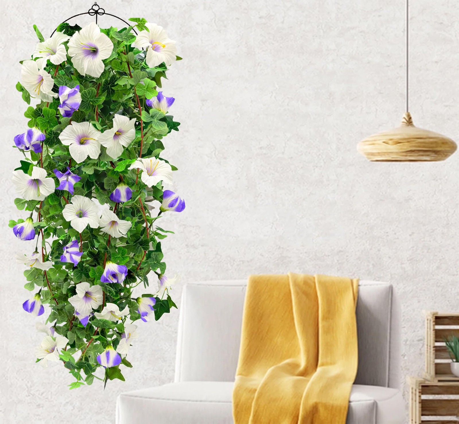 Artificial Flowers Vines Outdoors 2 Pcs Purple Silk Petunias Garland Spring F…