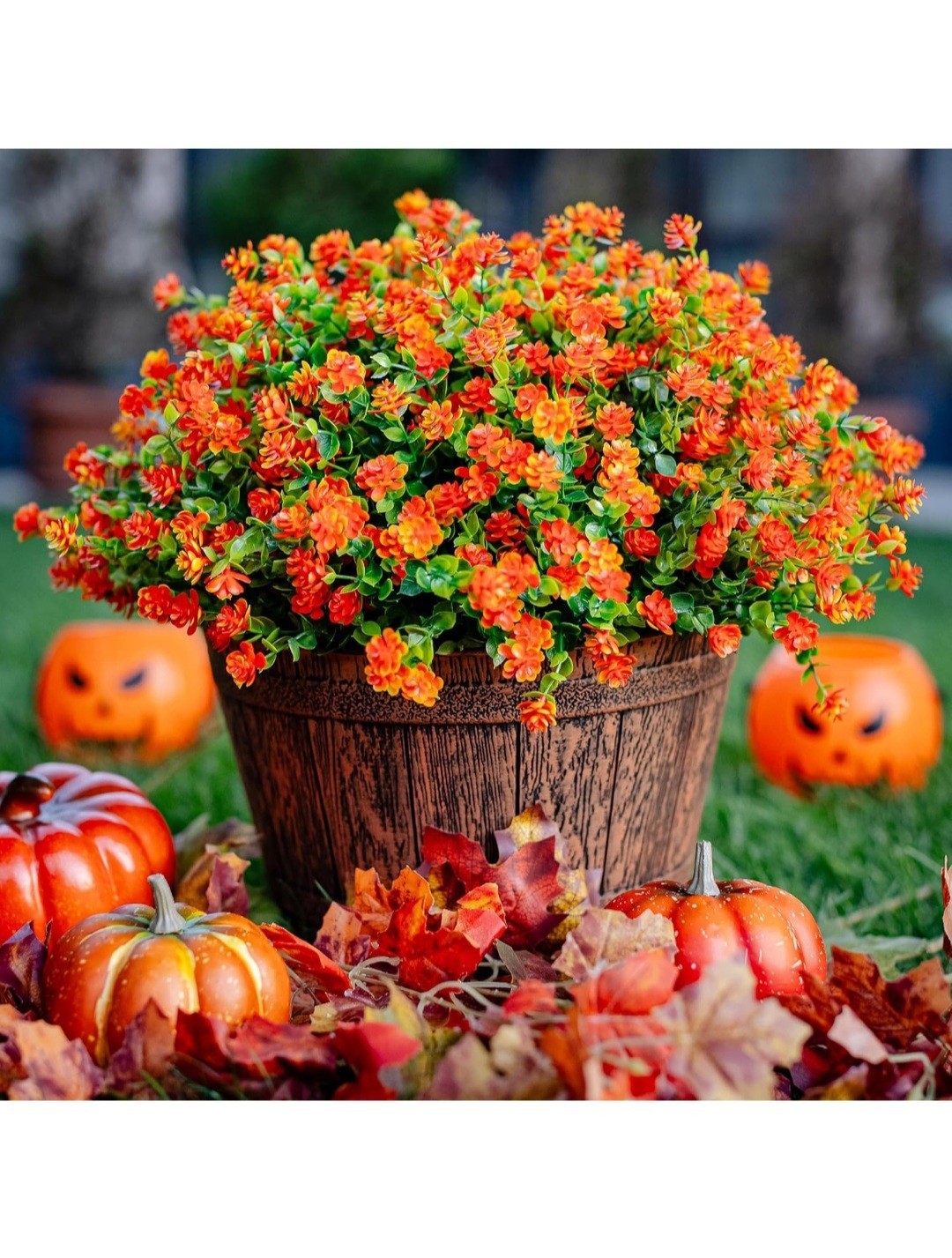 12 Bundles Artificial Fall Flowers – Fake Mums Home Decor UV Resistant Orange