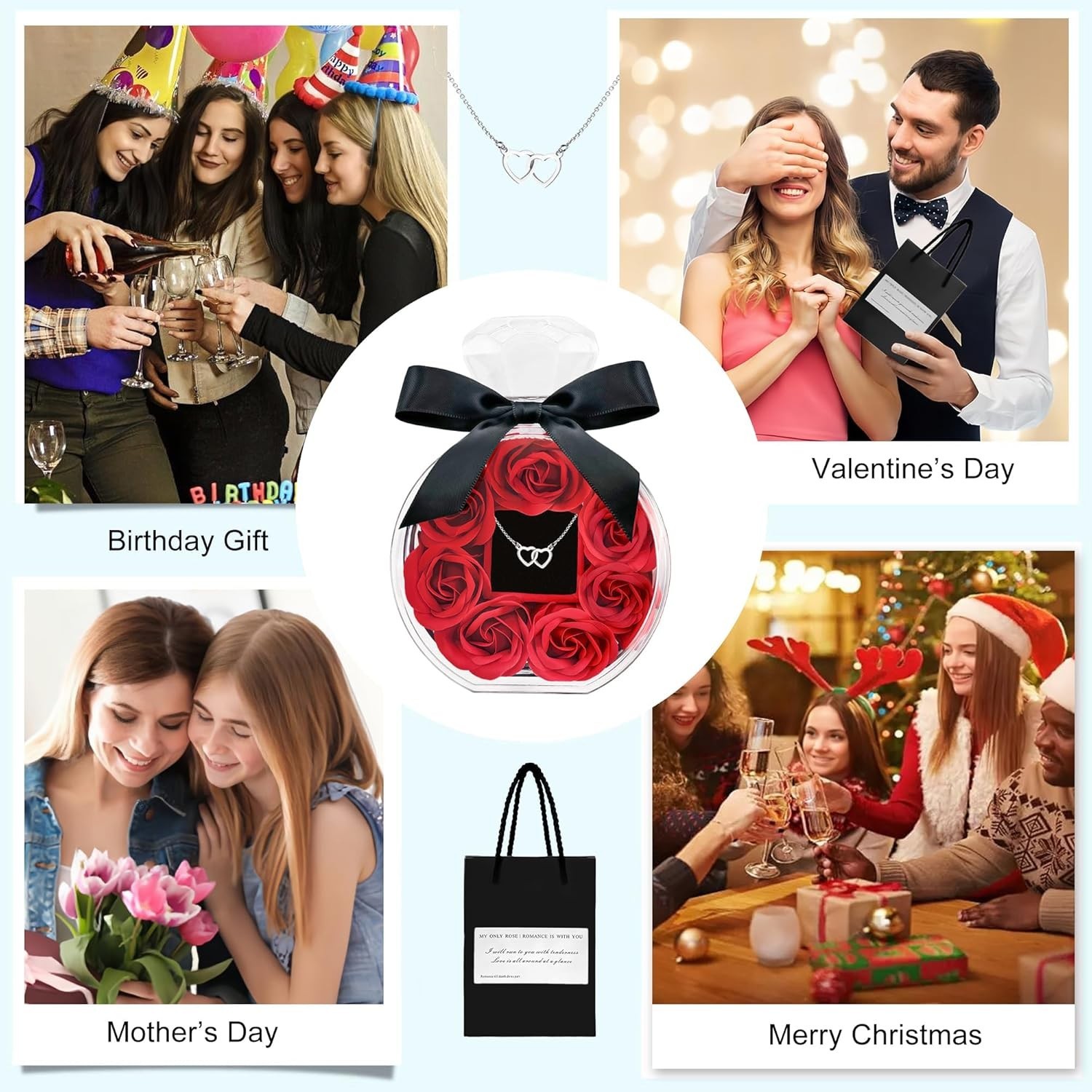 Roses Bouquet Artificial Flower – Preserved Red Rose Flowers with Love Necklace