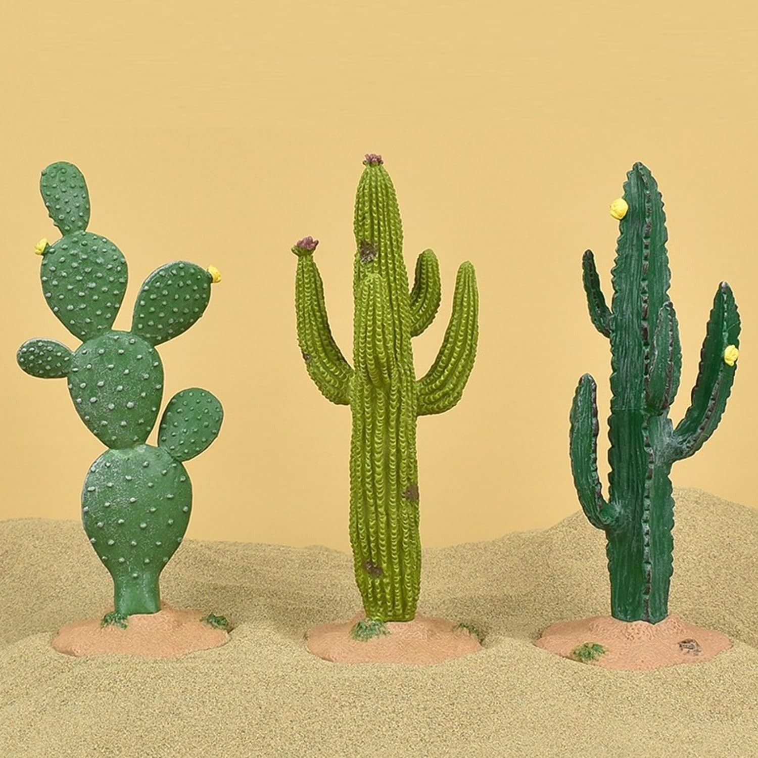 3pcs Green Simulated Cactus Artificial Sand Decorative Fake Plant Table