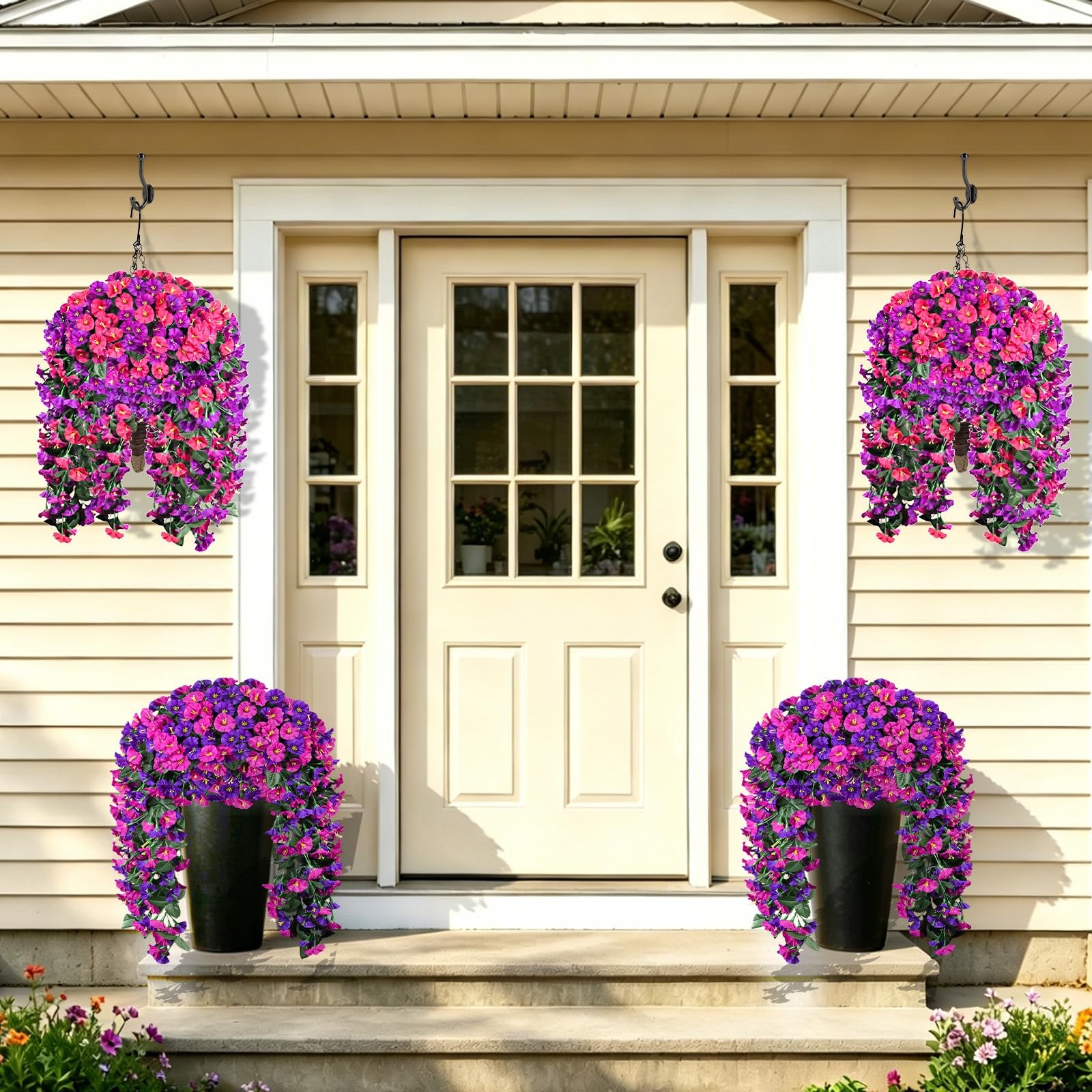 2Pcs 300 Blooms Artificial Hanging Flowers Plants for Outdoor, UV Resistant S…